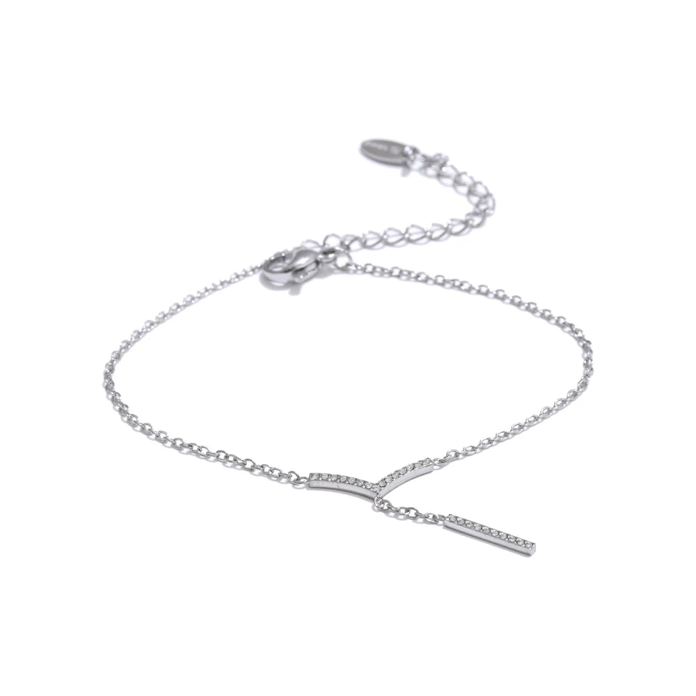 Zirconia v-shape drop chain necklace bracelet set - product image