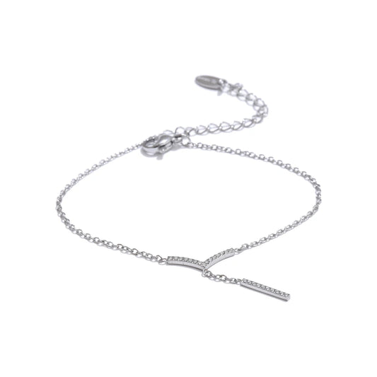 Zirconia v-shape drop chain necklace bracelet set - product image