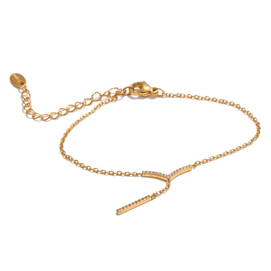 Zirconia v-shape drop chain necklace bracelet set - product image