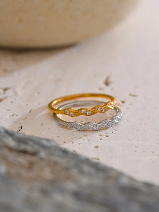 Zirconia wave shape thin finger ring - product image